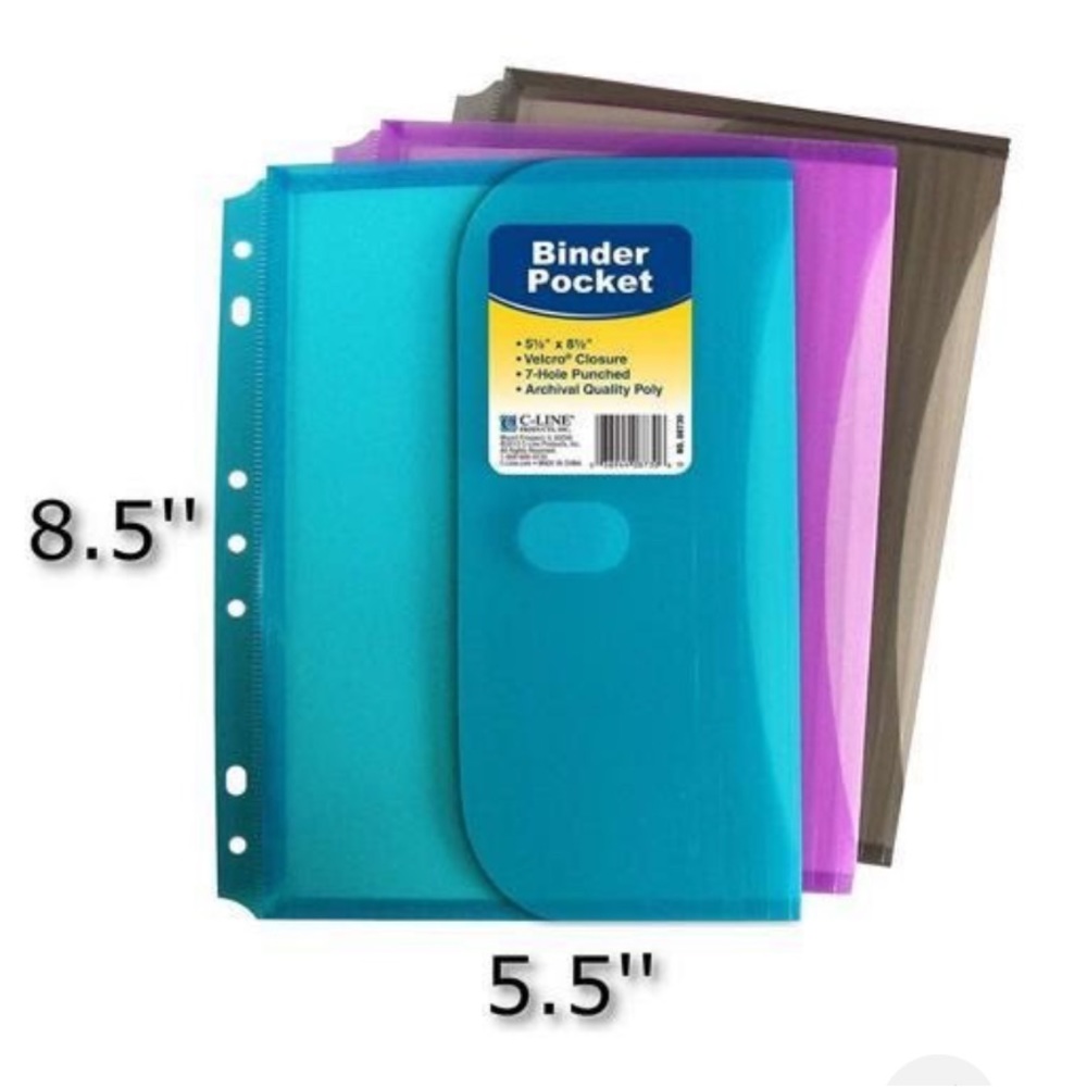 NWT C-Line Super Heavyweight Poly Mini Binder Pocket,8.5”L x 5.5”W,3 Pockets